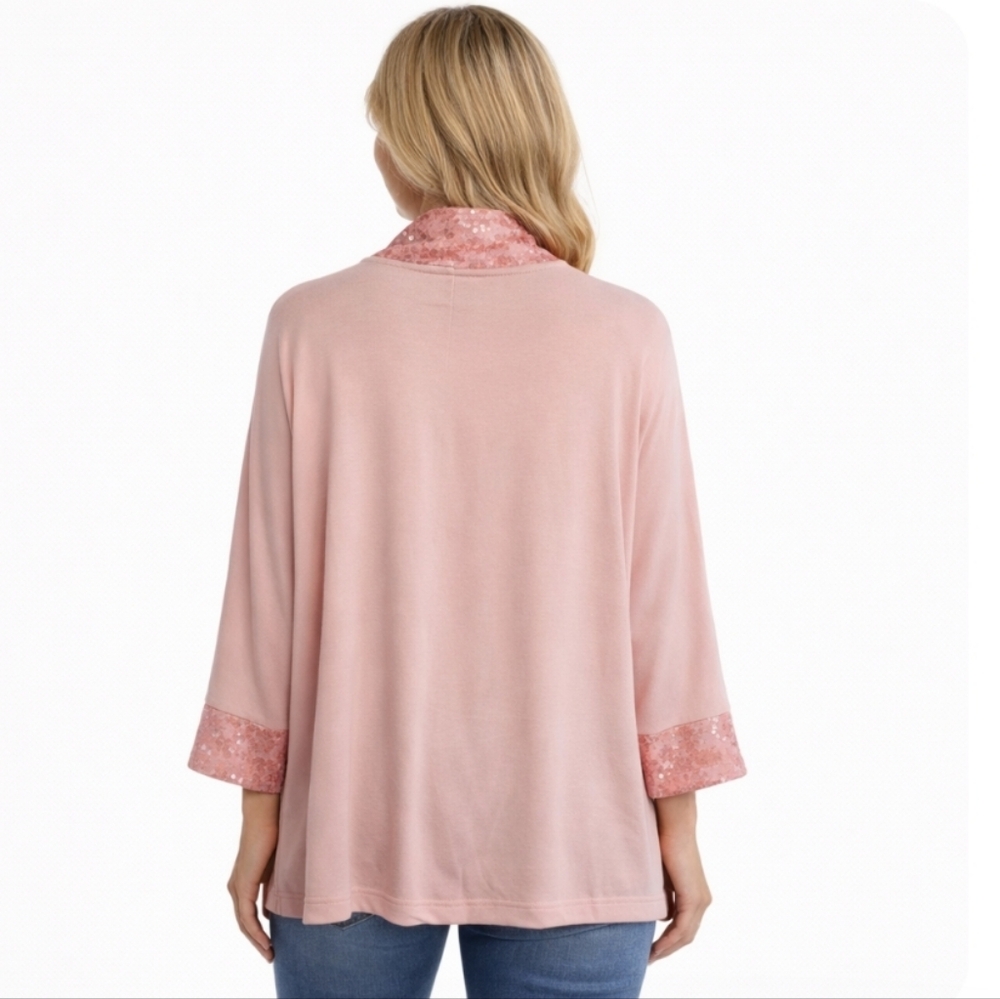 Cleo | Blush Pink Sequin Trim Cardigan NWT - Picture 2 of 10